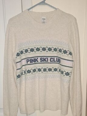 Brand new. PINK Victoria's Secret Cream Knit 'PINK SKI CLUB' Crewneck Sweater